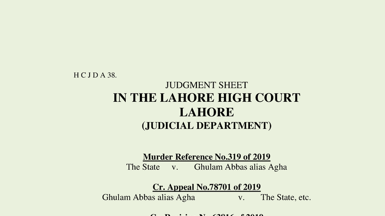 2024LHC369 - Judgment Sheet: Murder Reference & Appeals in Lahore High ...