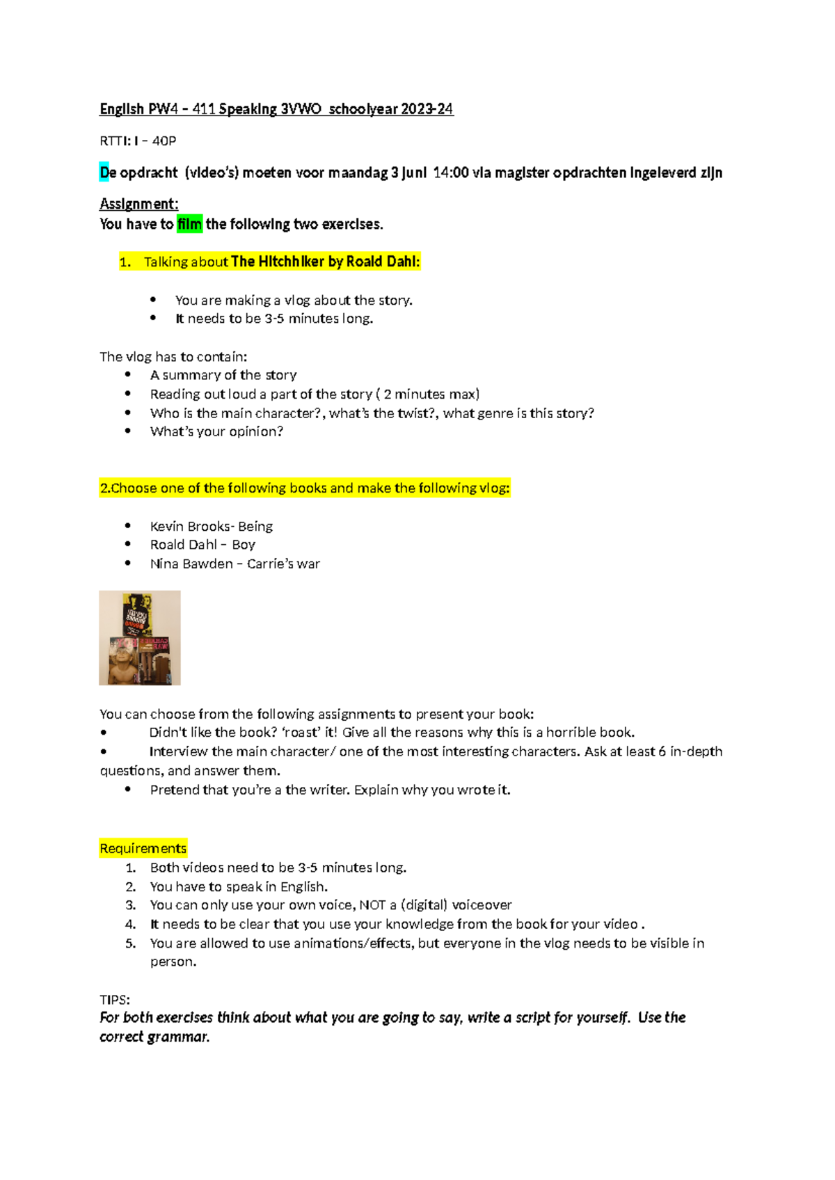 PO English Speaking 411 3VWO Vlog Assignment Instructions, June 2024 ...