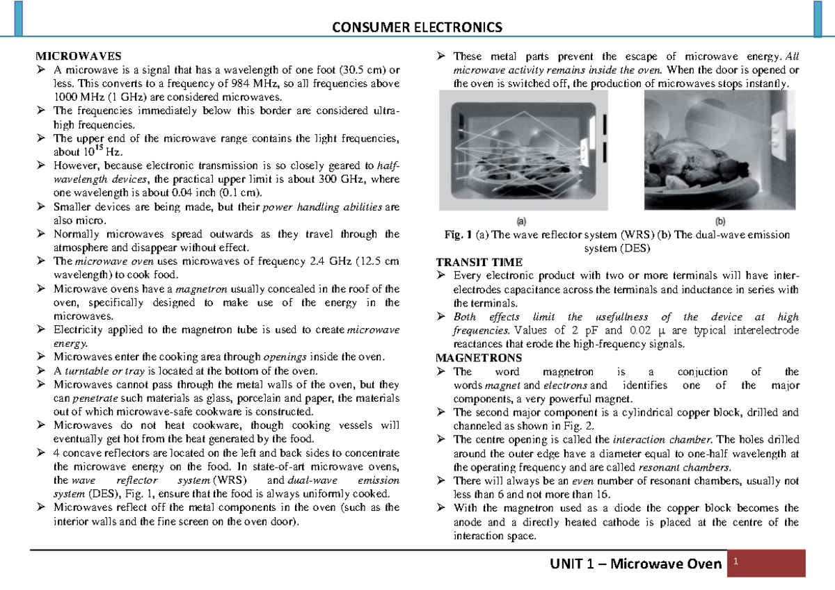 UNIT 1 - Consumer Electronics: Understanding Microwaves and Their ...