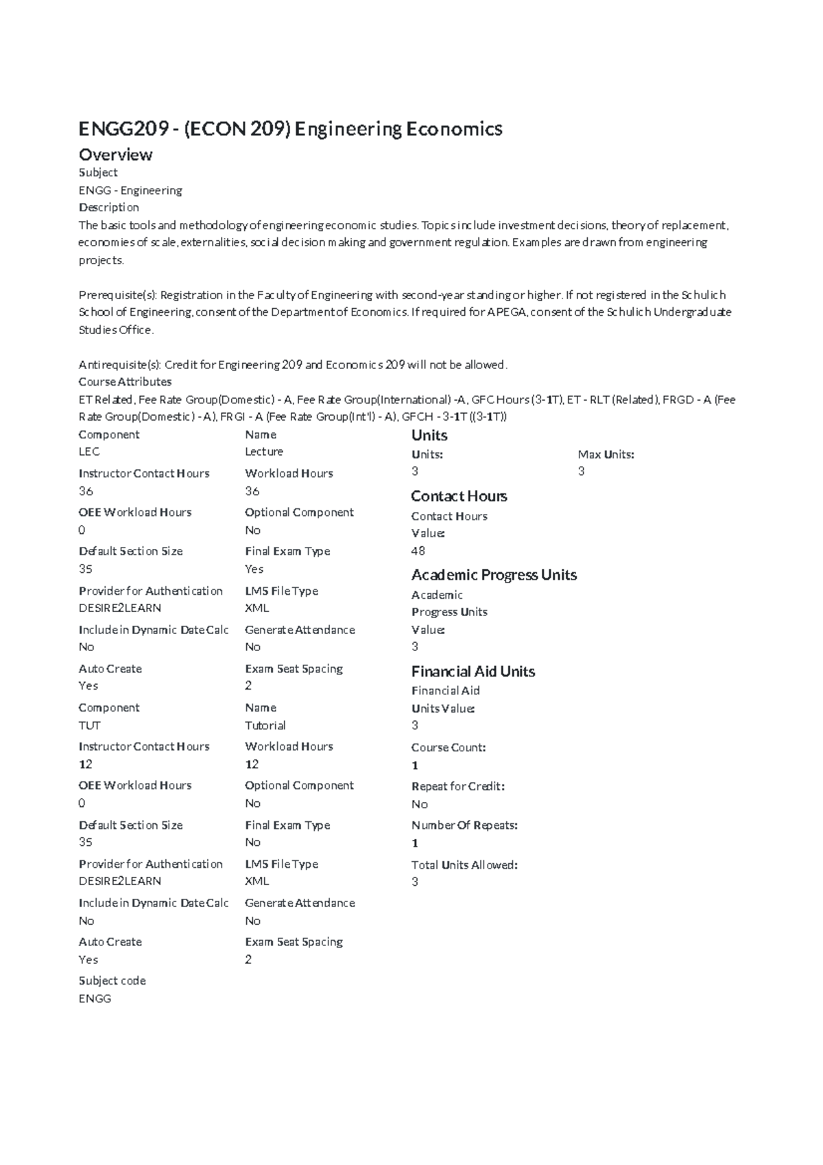 ENGG 209 Engineering Economics Course Outline and Overview - Studocu