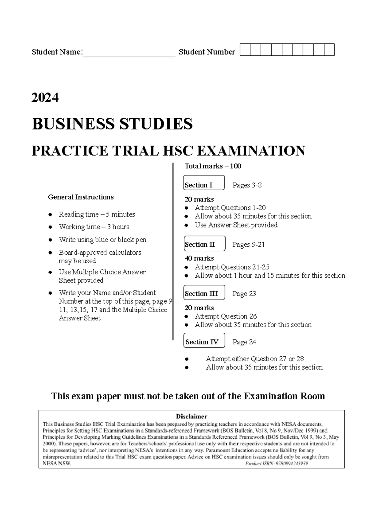 BSTR22 Business Studies Trial Exam - General Instructions & Questions ...
