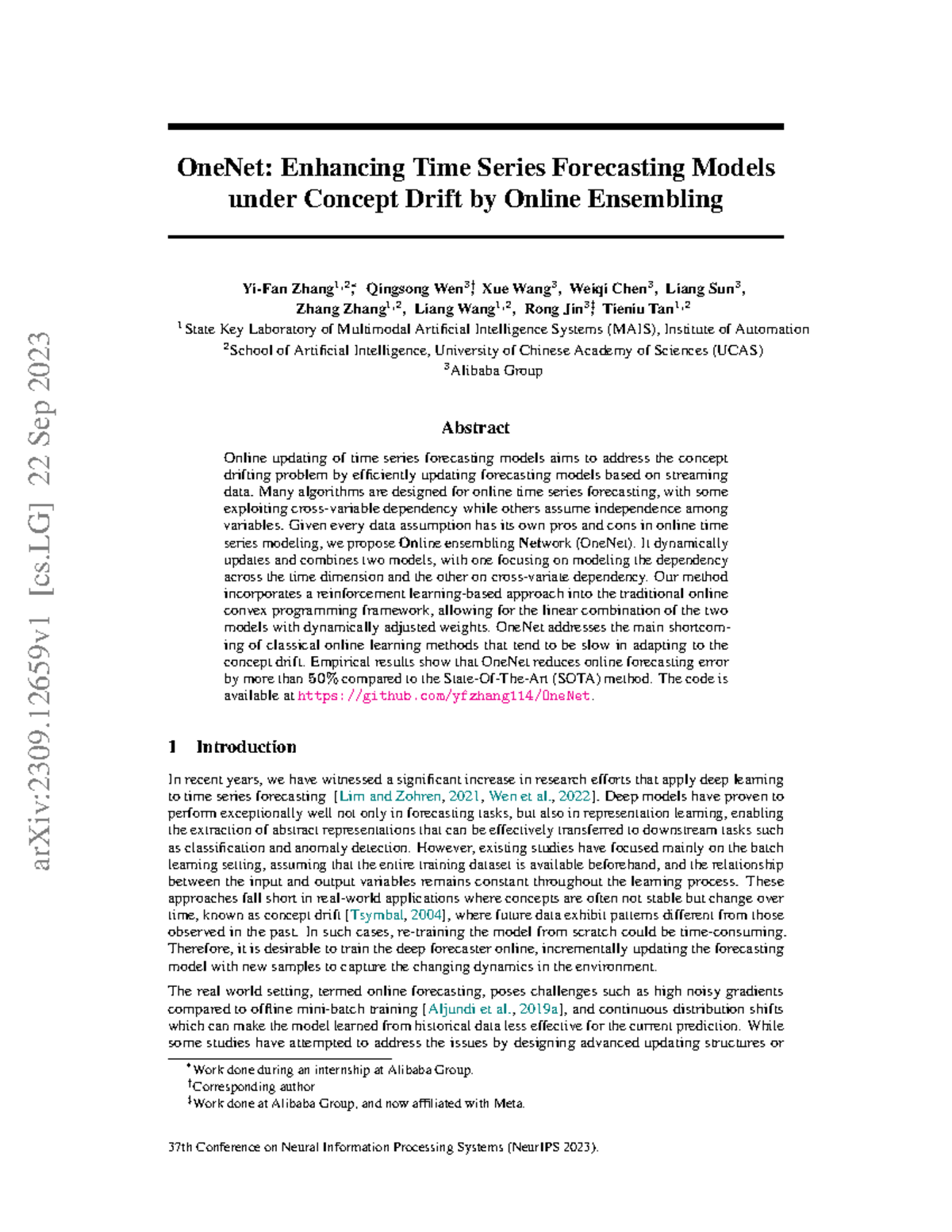 OneNet: Online Ensembling for Time Series Forecasting under Concept ...
