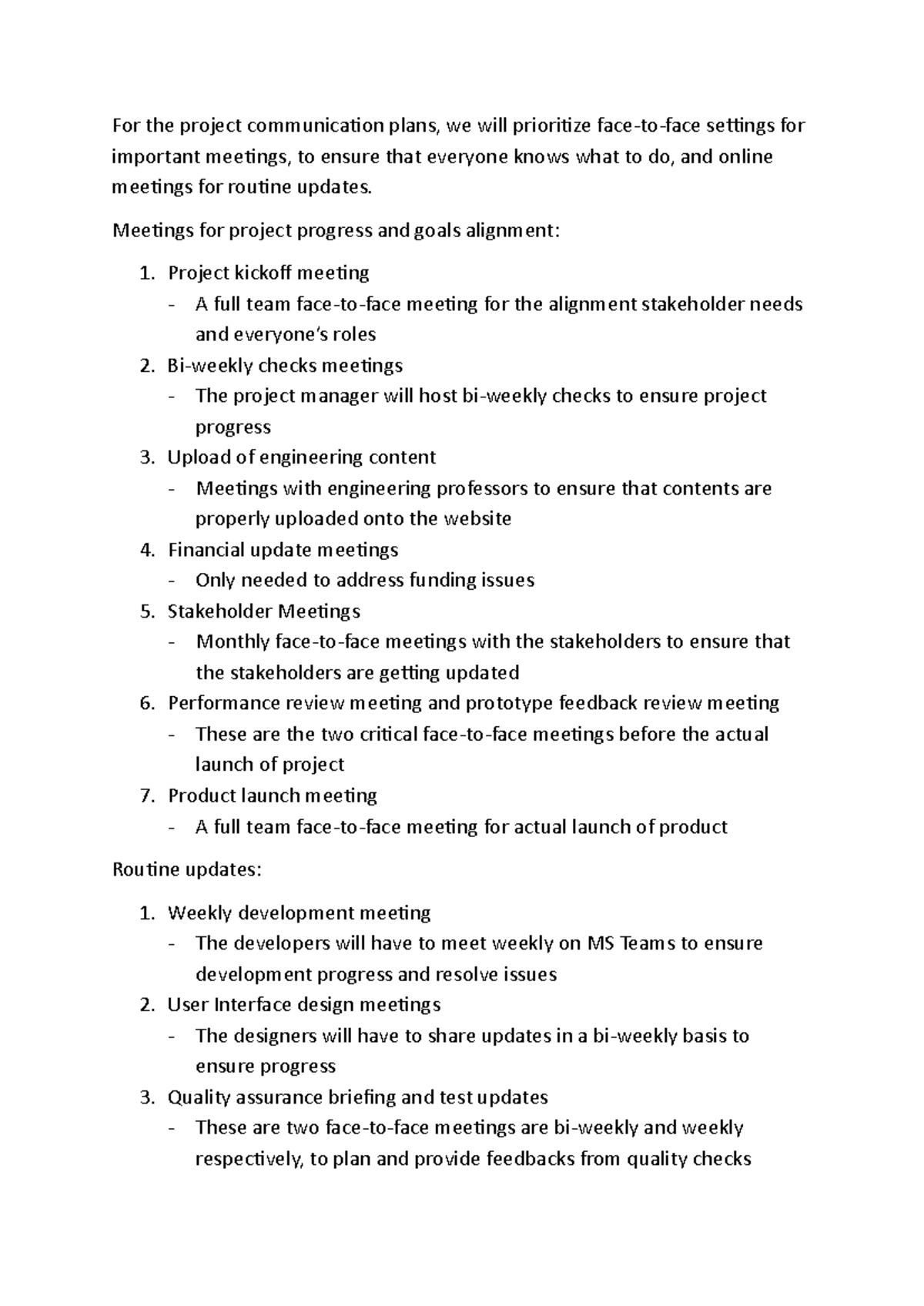 Project Communication Plans: Meeting Schedule & Updates - Studocu
