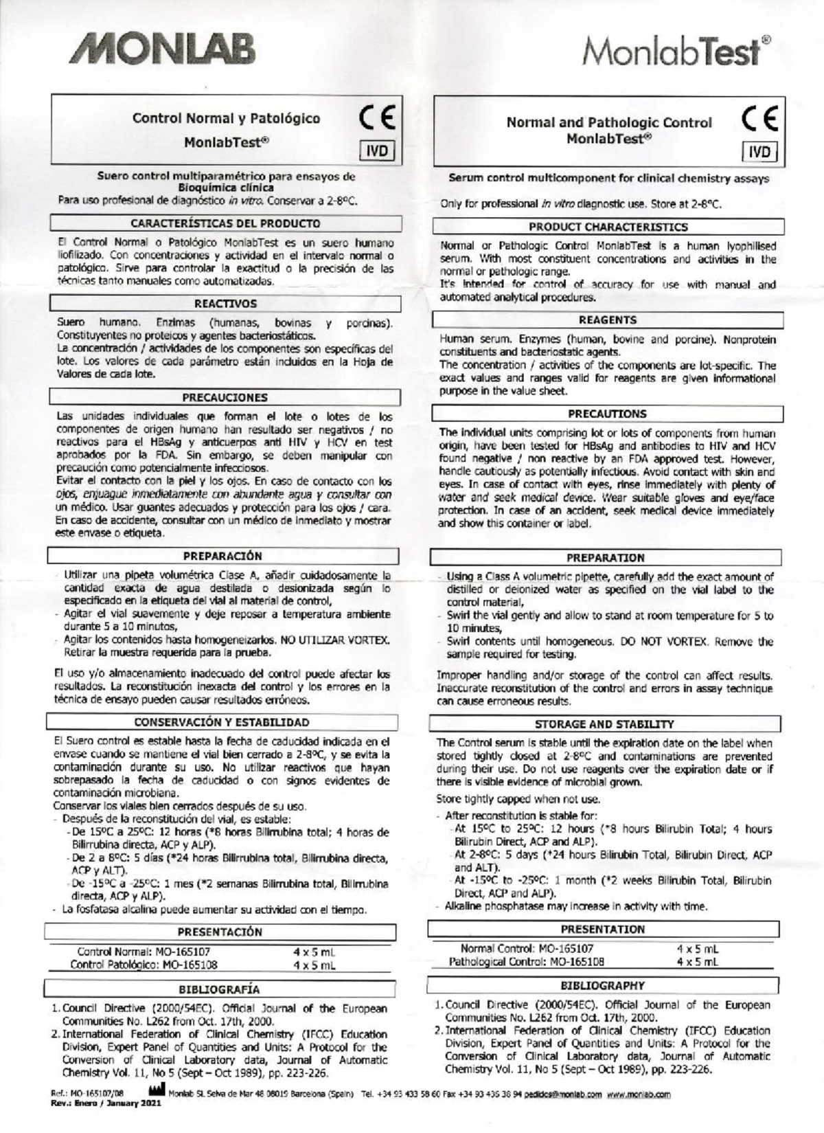 Control Normal y Patológico MonlabTest® MO-165107/08 - Studocu