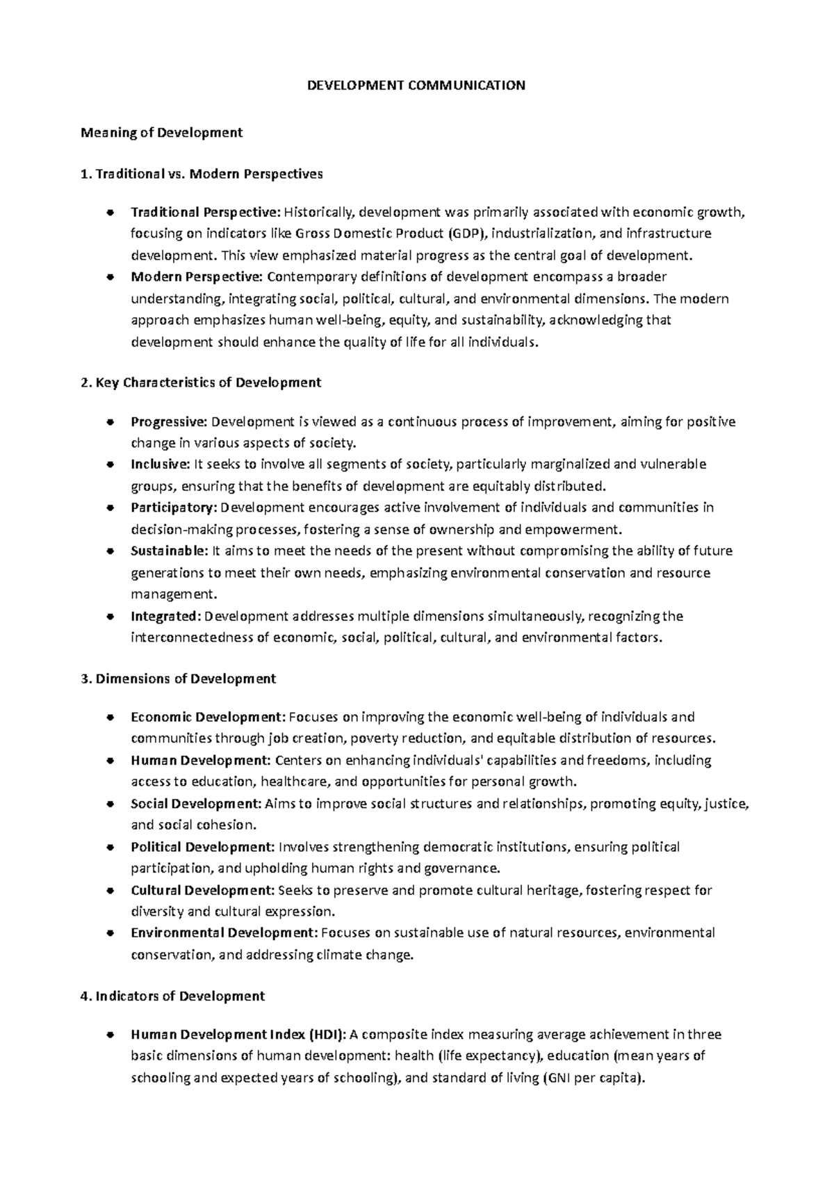 DEVELOPMENT COMMUNICATION: Key Concepts and Perspectives - Studocu