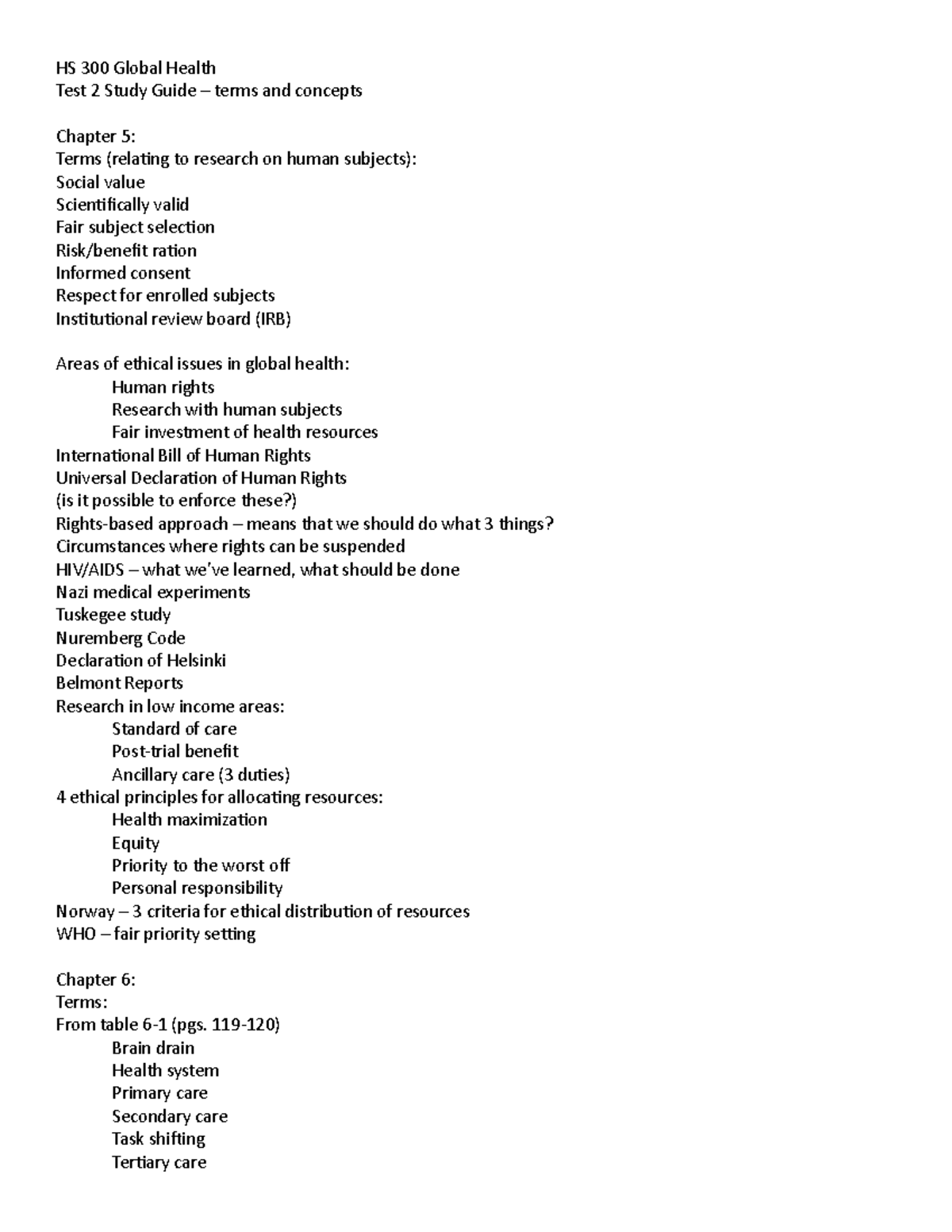 HS 300 Global Health Test 2 Study Guide: Key Terms and Concepts - HS ...