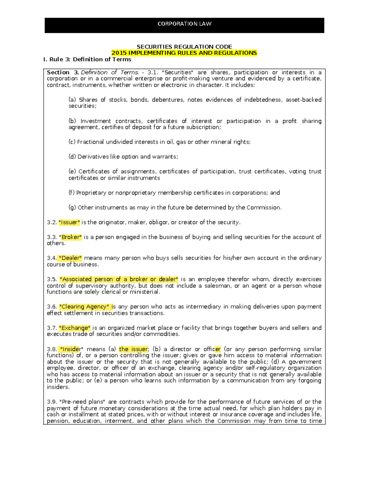 SRC-Notes: Implementing Rules & Regulations of the Securities ...