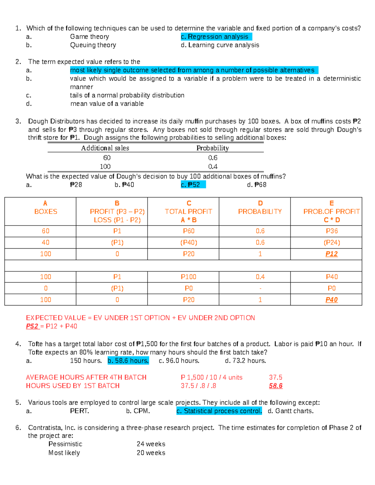 115 P2 W/ANS - Cost Analysis and Decision-Making Techniques Notes - Studocu