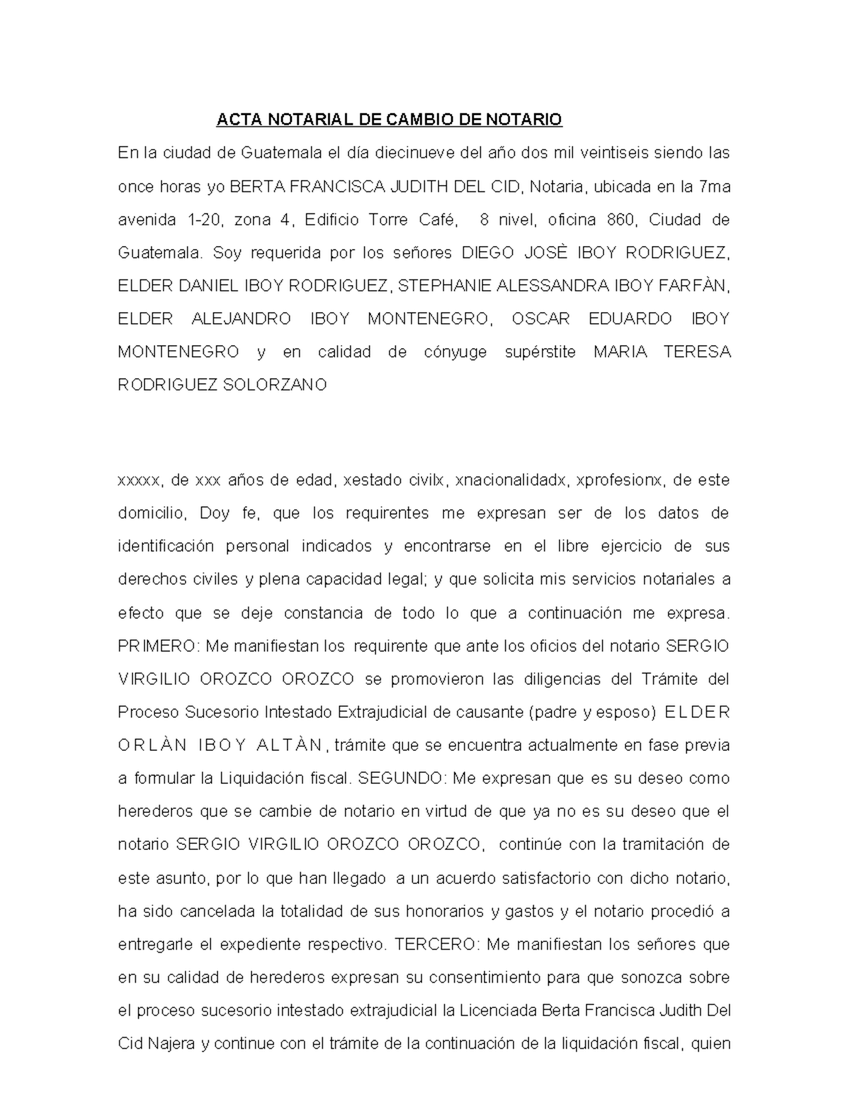ACTA NOTARIAL DE CAMBIO DE NOTARIO EN PROCESO SUCESORIO 2023 - Studocu