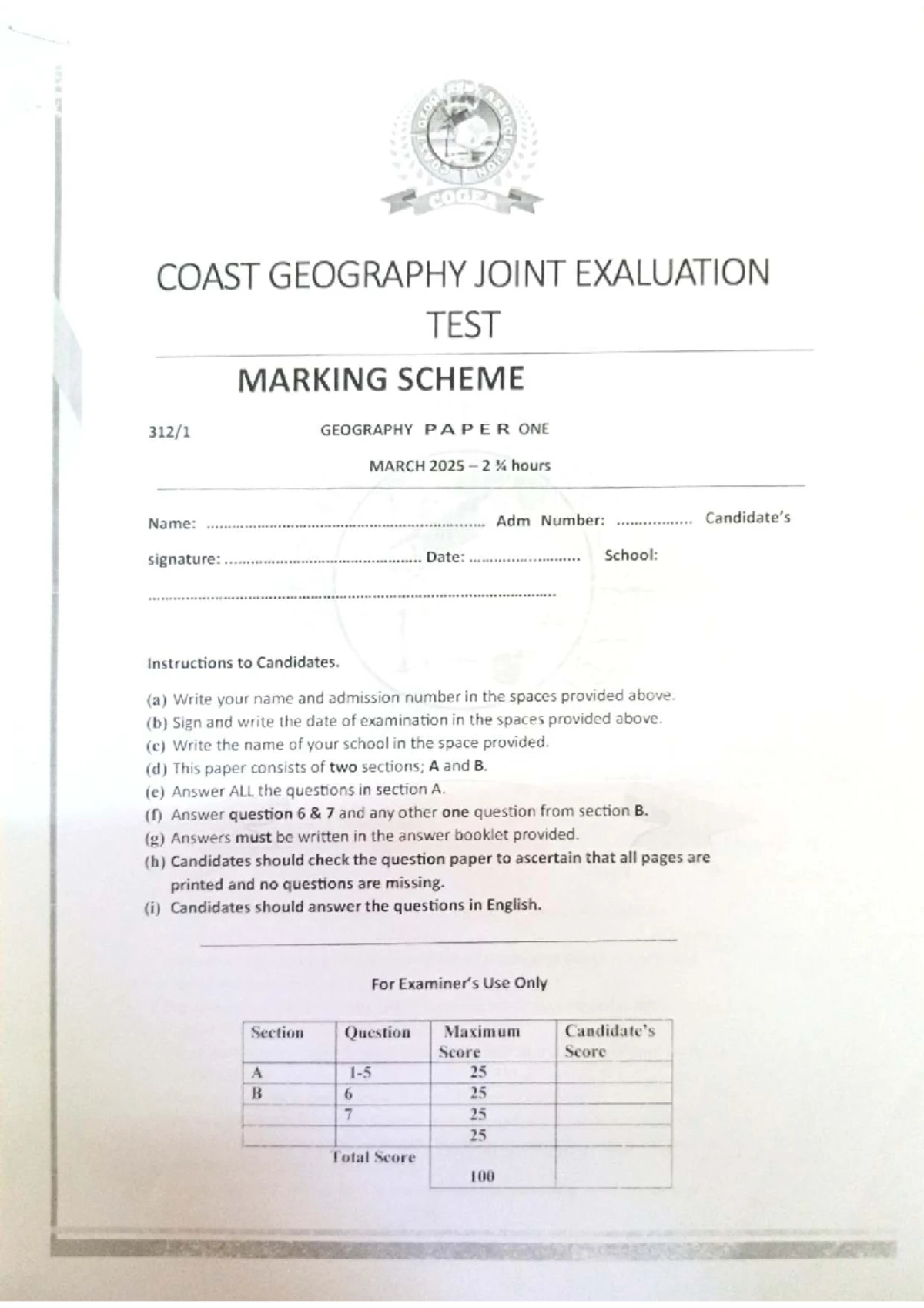 FORM 3 I.R.E Term 2 Opener Exam 2025: Key Questions & Guidelines - Studocu