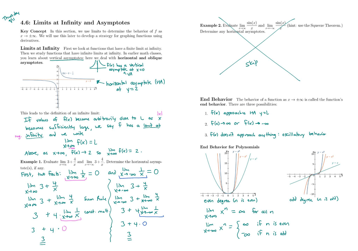 Final Exam Study Guide for CS101: Limits at Infinity and Asymptotes ...