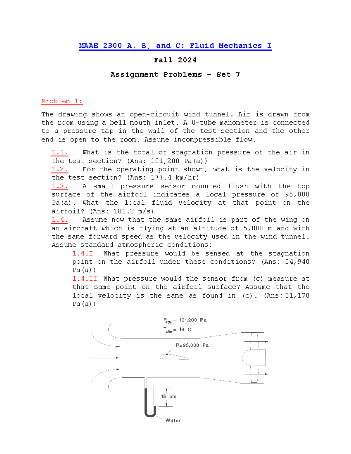 MAAE 2300: Fluid Mechanics I Assignment Problems Set 7 - Studocu