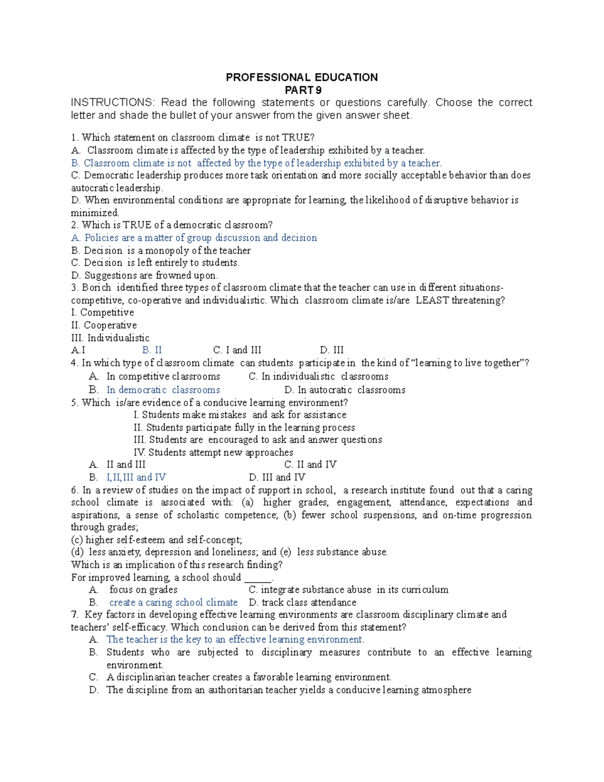 **Professional Education Assessment Review - Part 9** - Studocu