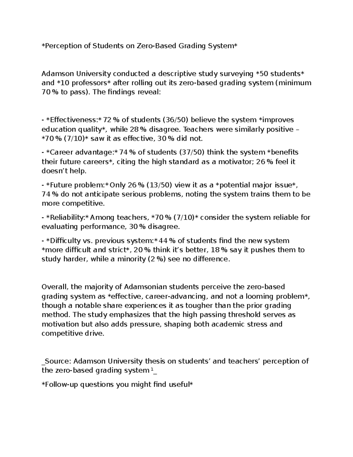Adamson University Grading System Study: Student Perceptions and Impact ...