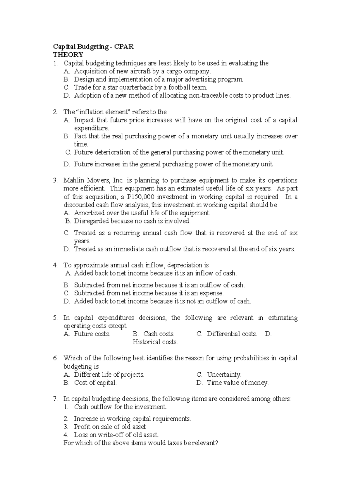 Capital Budgeting Techniques - CPAR Theory Overview and Applications ...