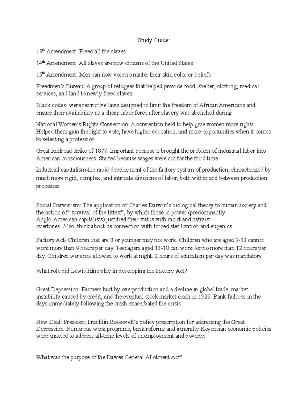 US History 102: Study Guide for Test 2 on Amendments & Social Movements ...