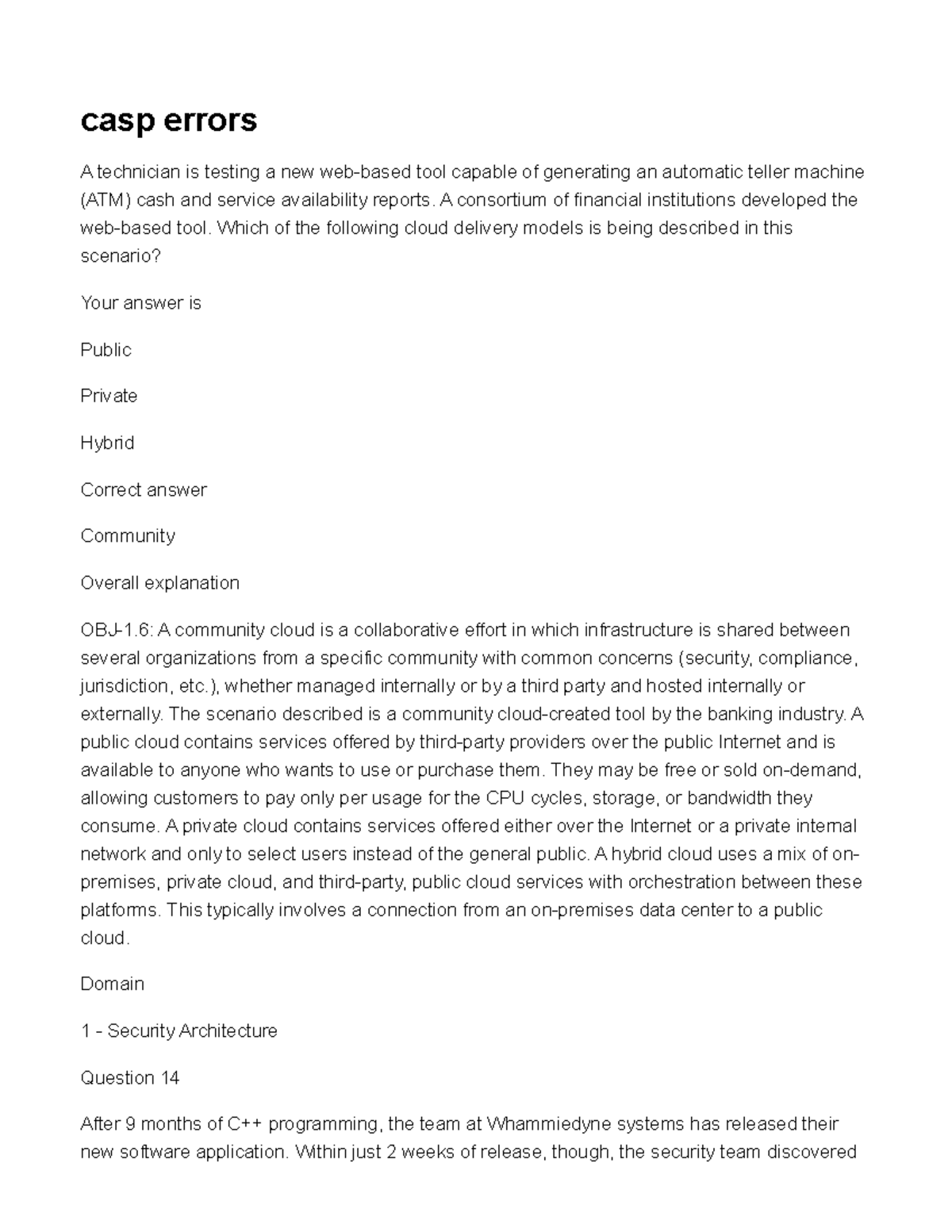 Casp errors - answers from exam - casp errors A technician is testing a ...