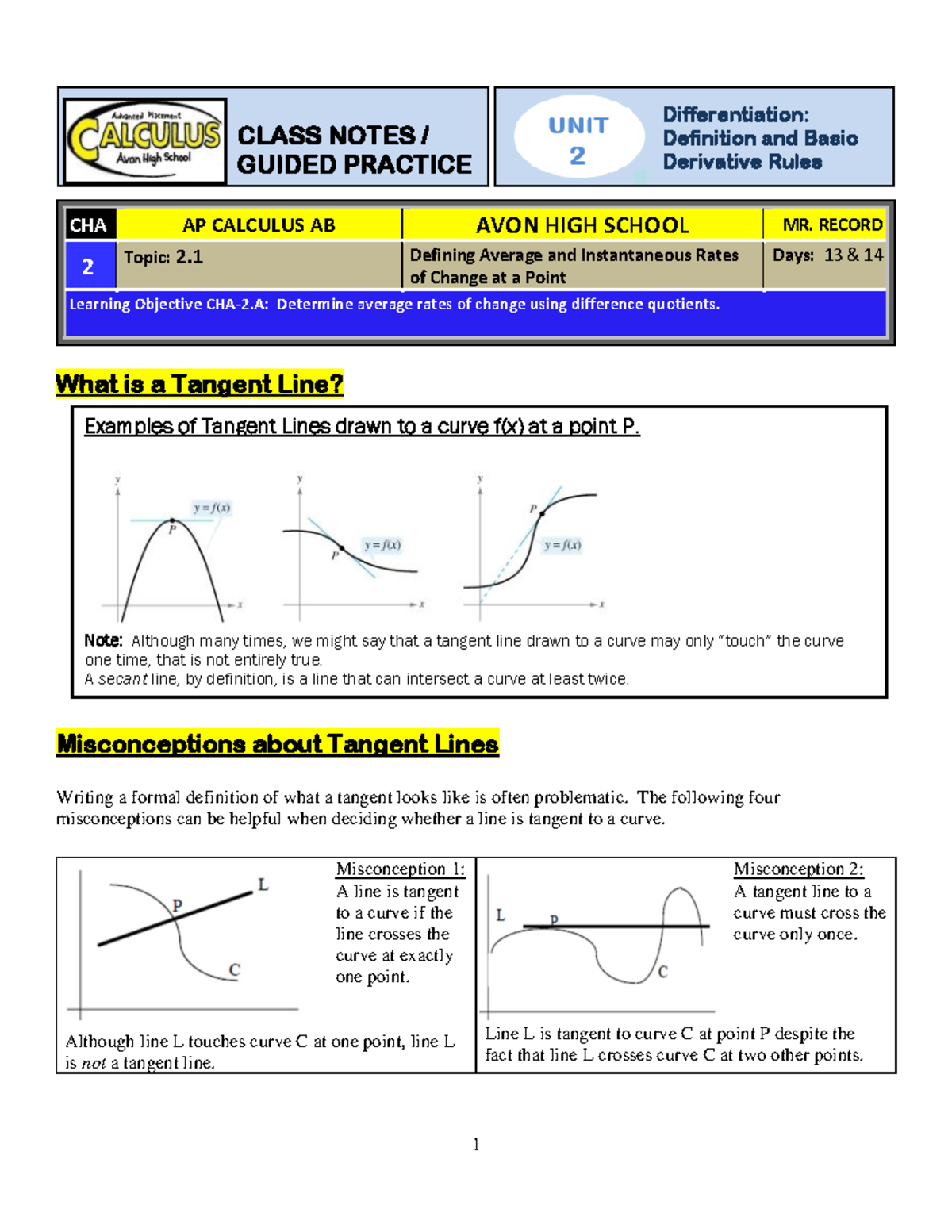 AP CALCULUS AB: Differentiation Basics & Derivative Rules - Class Notes ...