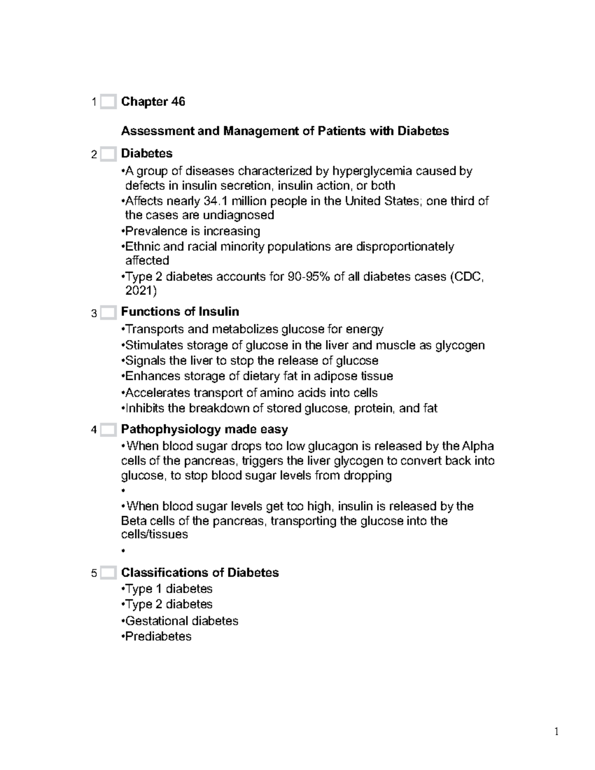 240 REC Fall 2024 Chapter 46: Assessment & Management of Diabetes - Studocu