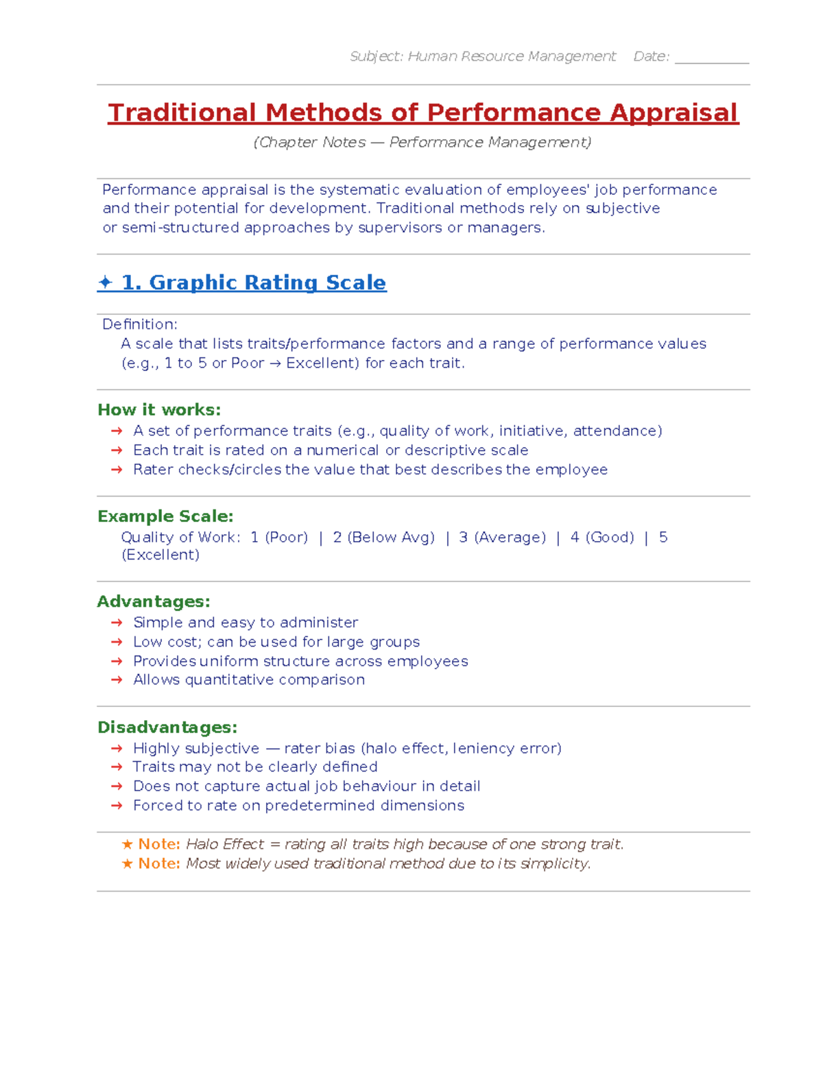 HRM 101: Traditional Methods of Performance Appraisal (Chapter Notes ...