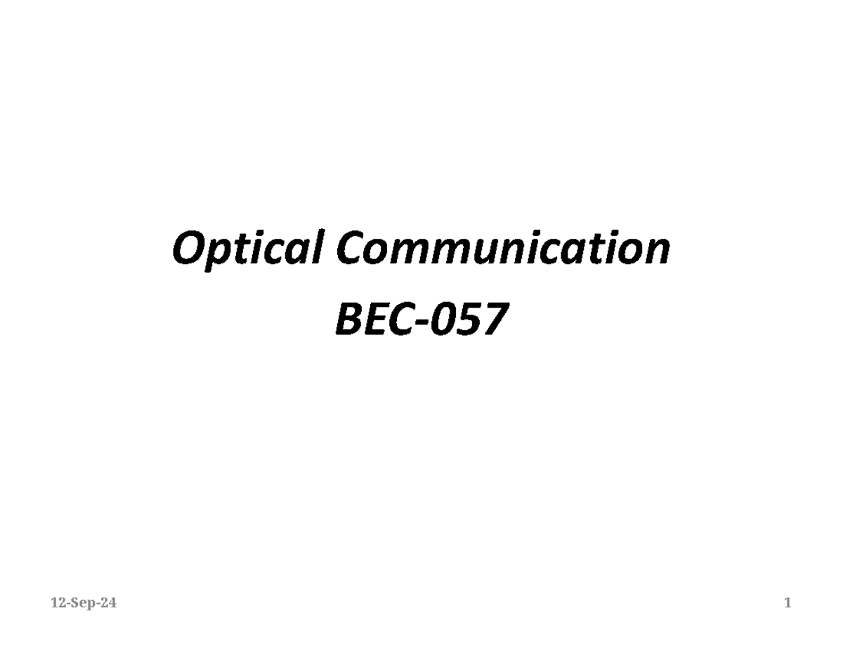 Lecture 1 - Basics of Optical Communication (Course Code: BEC) - Studocu