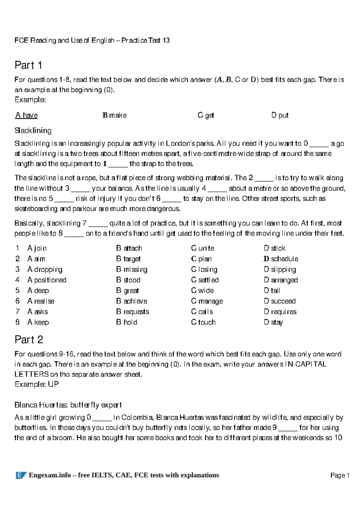 FCE Reading and Use of English - Practice Test 13 Review Notes - Studocu