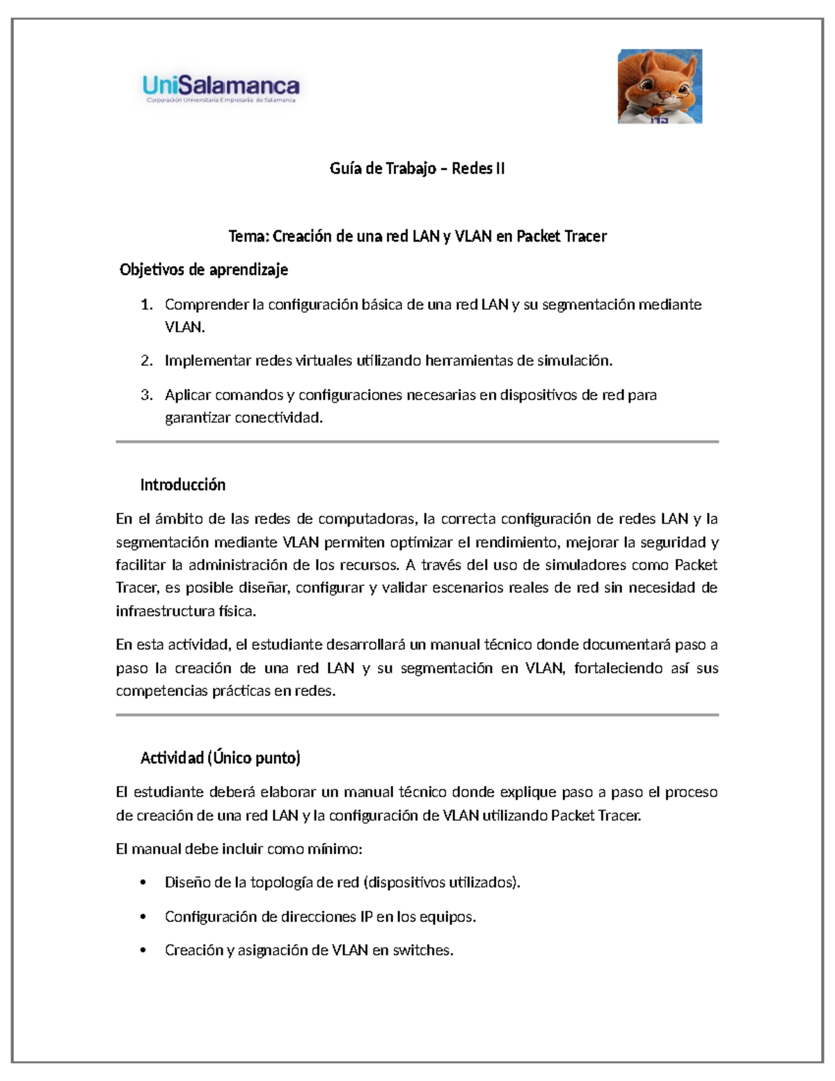 Guía de Trabajo Redes II: Creación de LAN y VLAN en Packet Tracer - Studocu