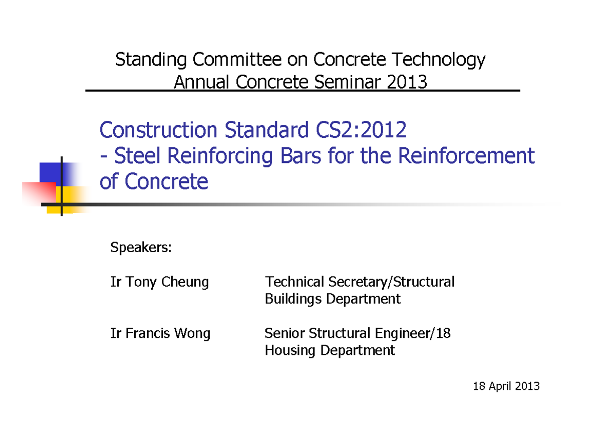 CS2 Construction Standard 2012: Steel Reinforcing Bars Overview - Studocu