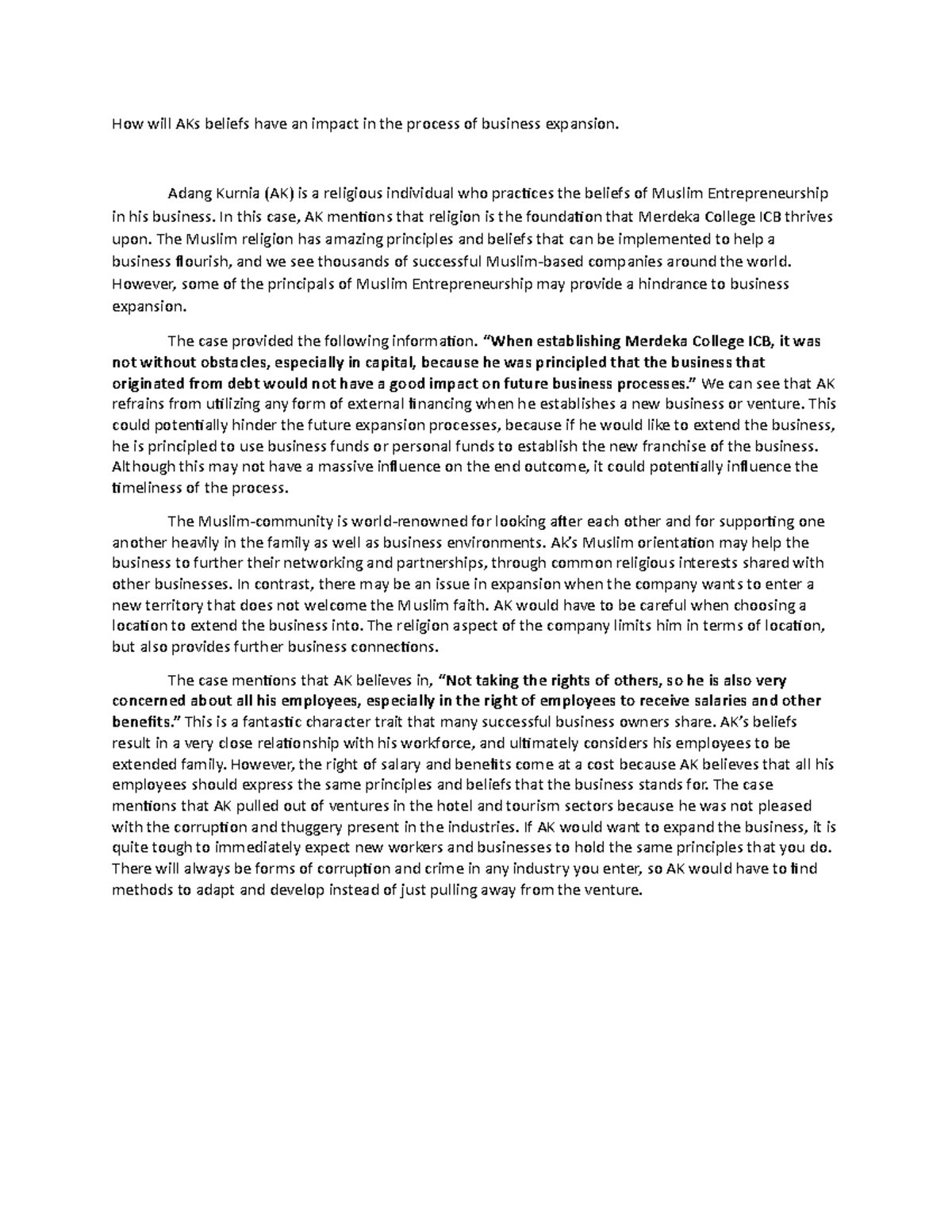 Fam bus Test 1 Family Business - How will AKs beliefs have an impact in ...