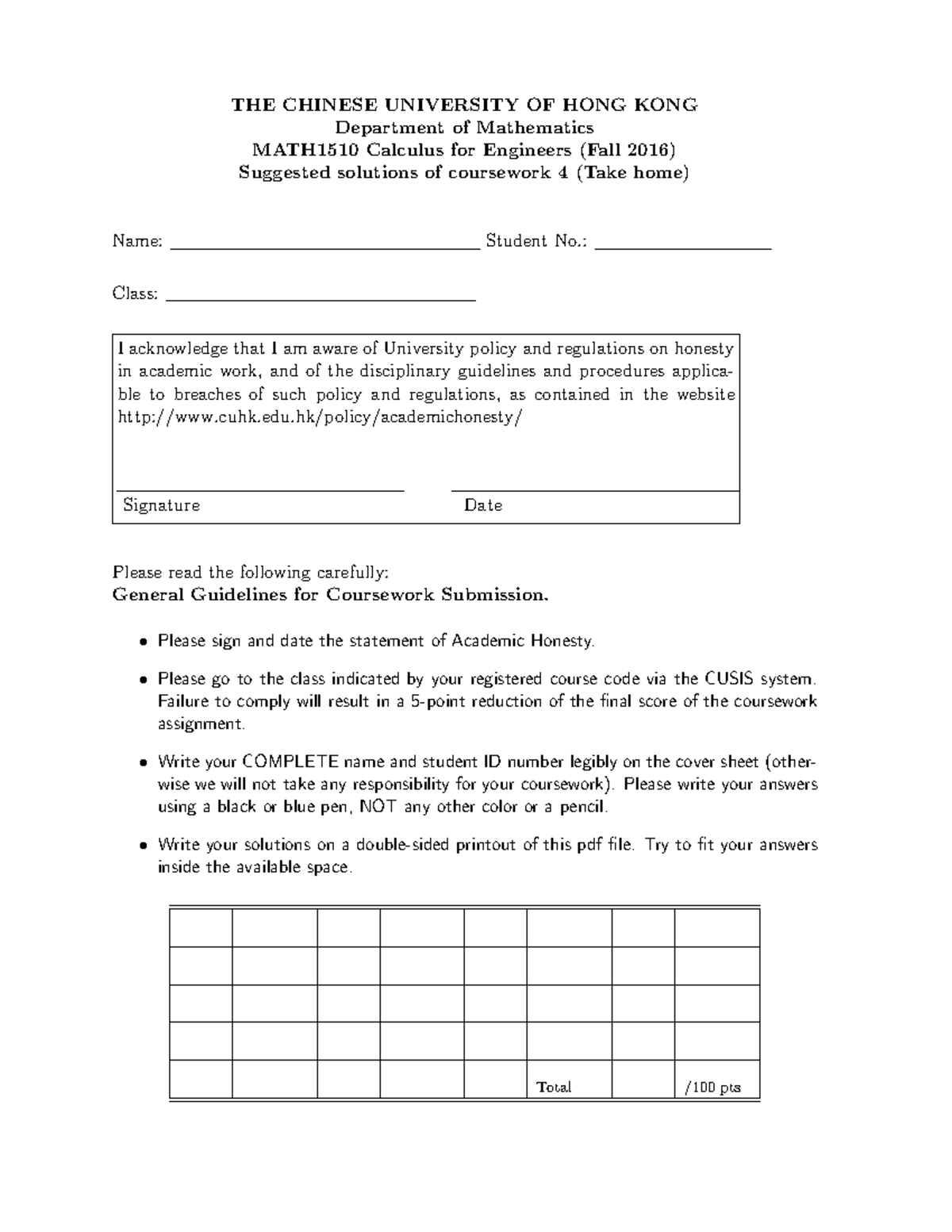 Coursework 04 - THE CHINESE UNIVERSITY OF HONG KONG Department of ...