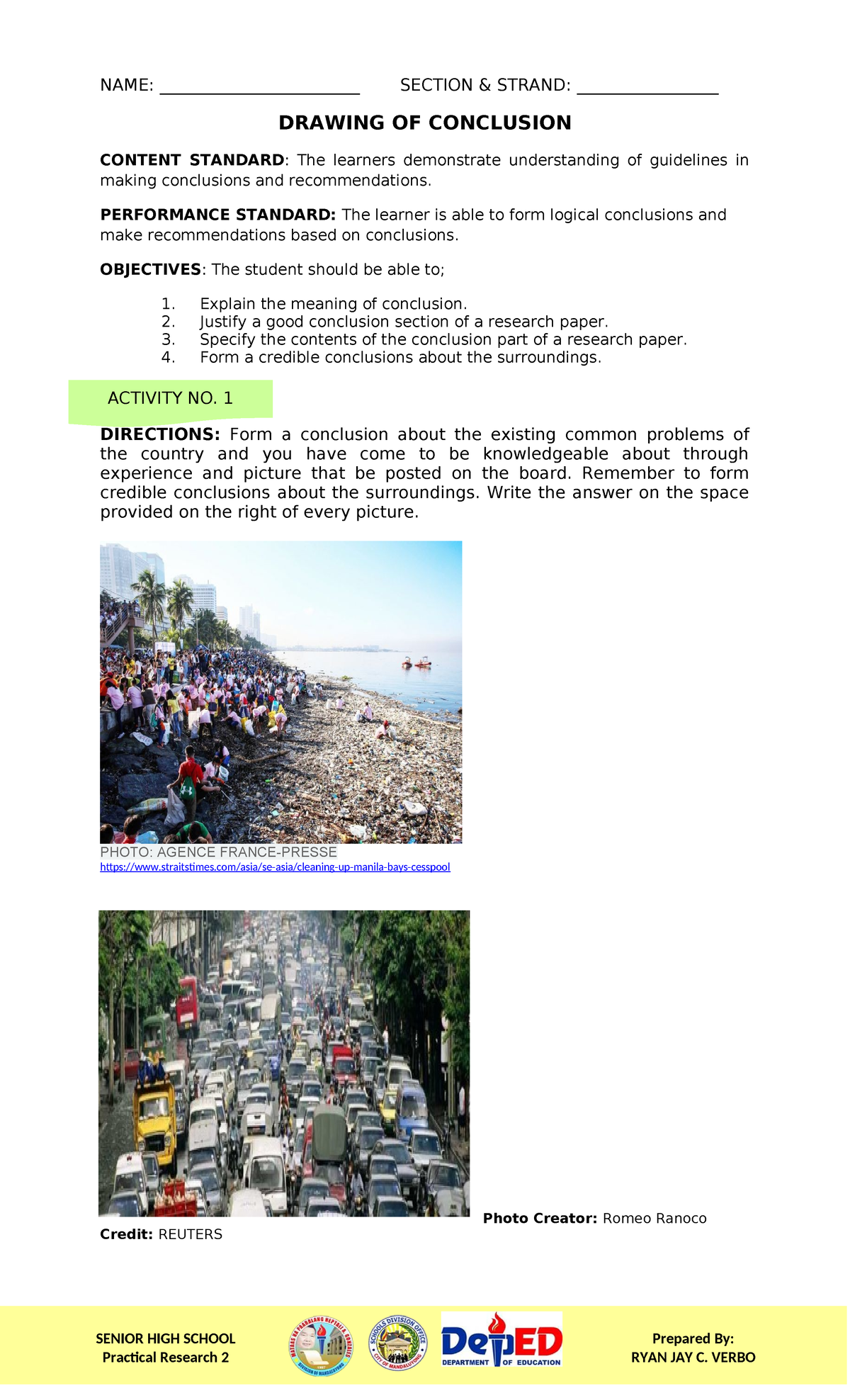 Practical Research 2: Drawing Conclusions Activity Sheet - Studocu