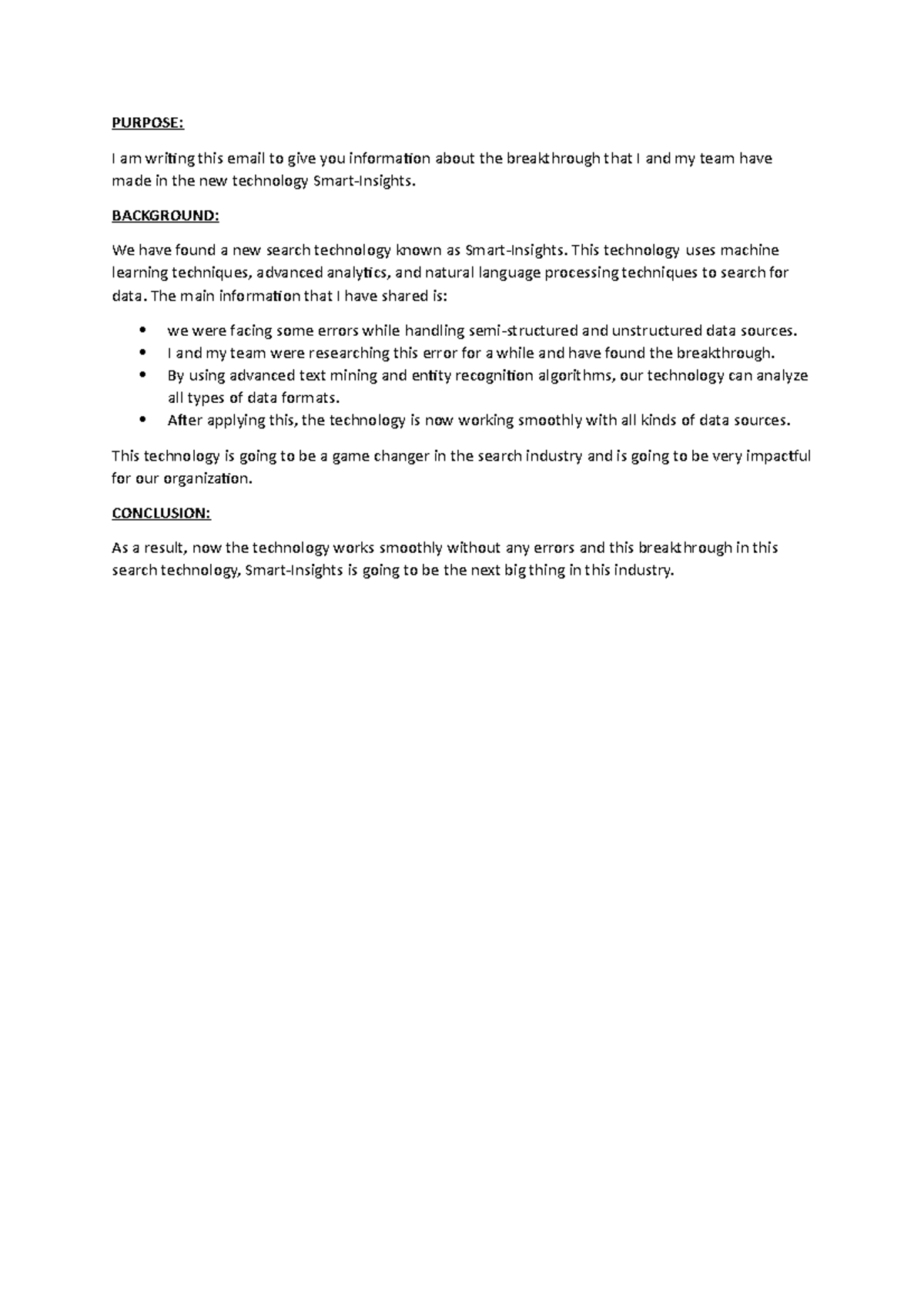 TC Assignment 1 - PURPOSE: I am writing this email to give you ...