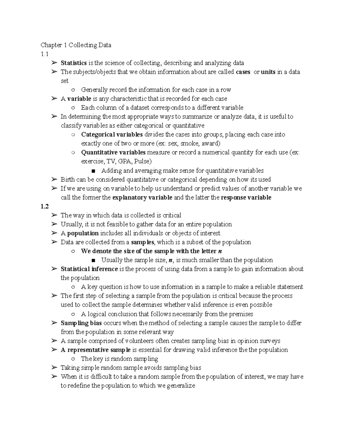 IHP340 Chapter 1: Data Collection and Statistical Analysis Notes - Studocu