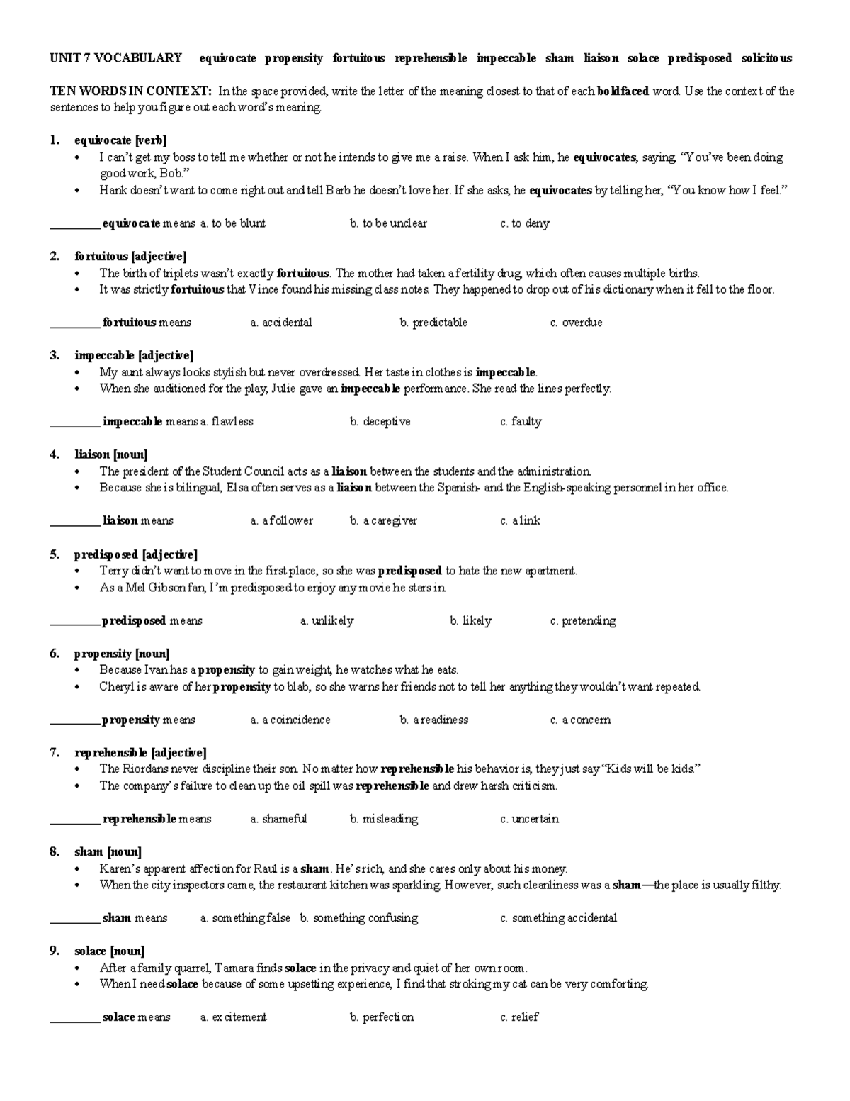 Vocabulary Handout Unit 7: Key Terms and Contextual Meanings - Studocu