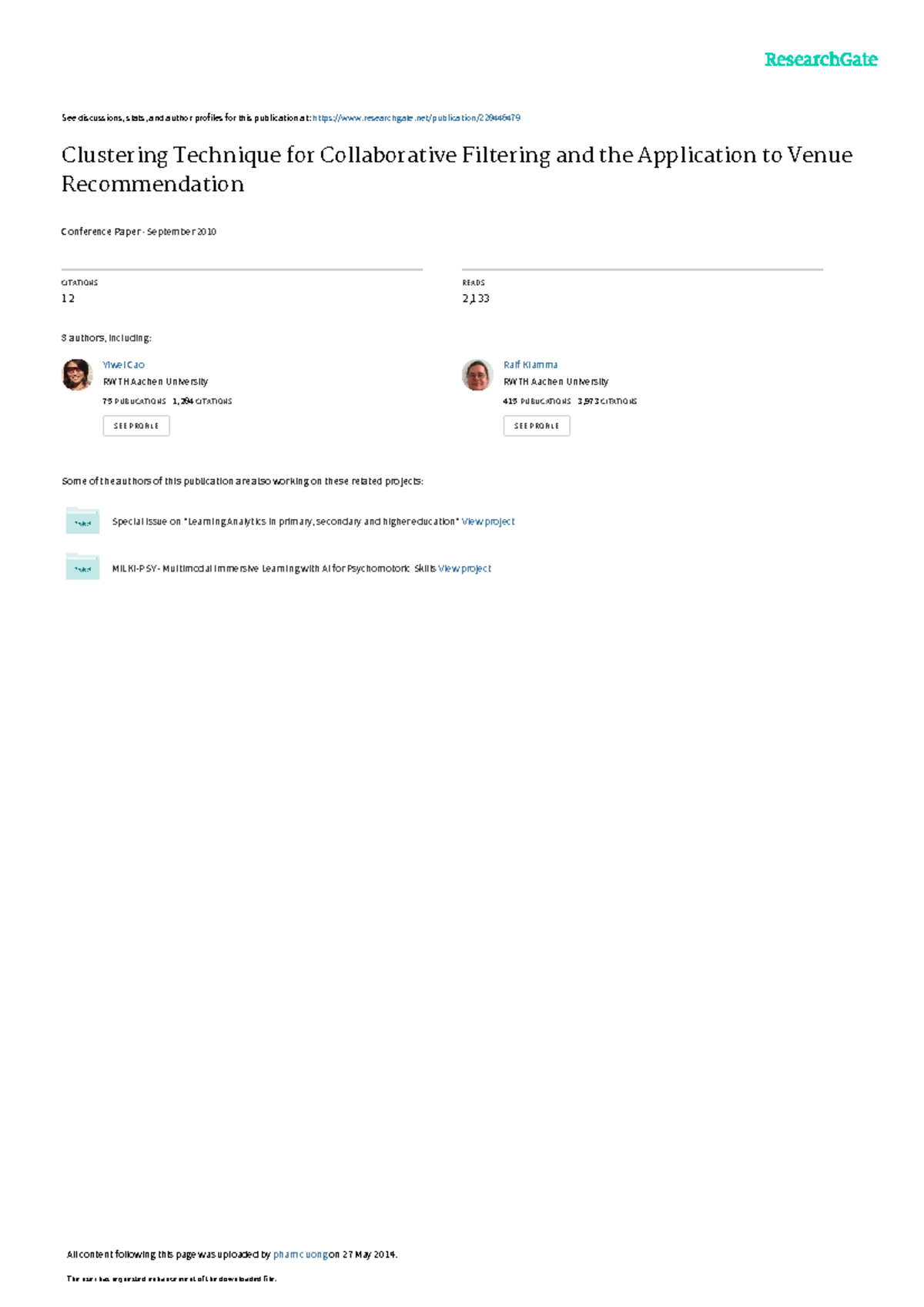 Clustering Technique for Collaborative Filtering a - See discussions ...