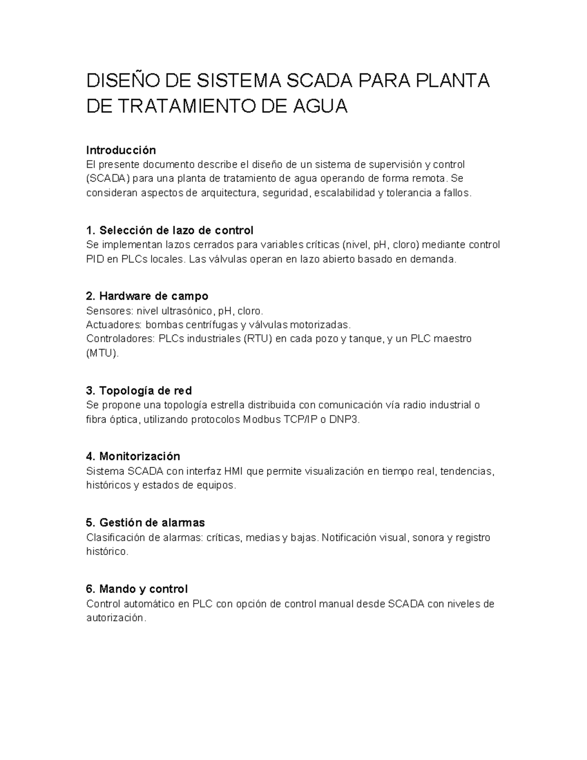 DISEÑO DE SISTEMA SCADA PARA PLANTA TRATADORA DE AGUA - Studocu