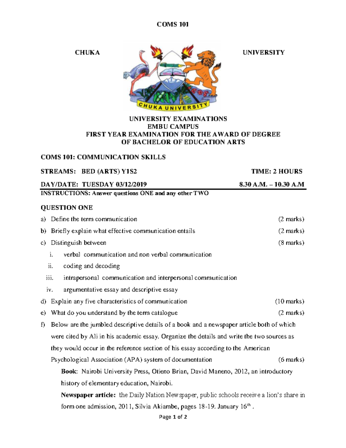 COMS 101: Communication Skills Exam Revision Notes for BED Y1S2 - Studocu