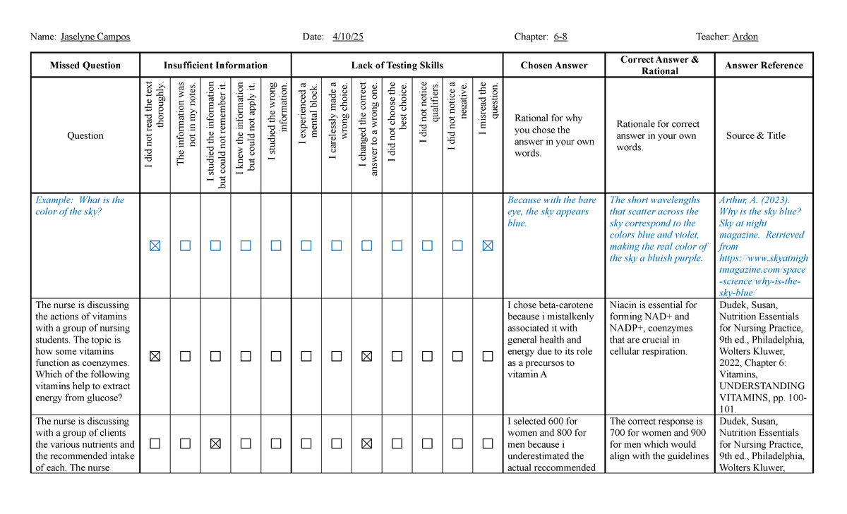 Mastery Quiz Review: Misreading Questions and Testing Skills (NUR 101 ...