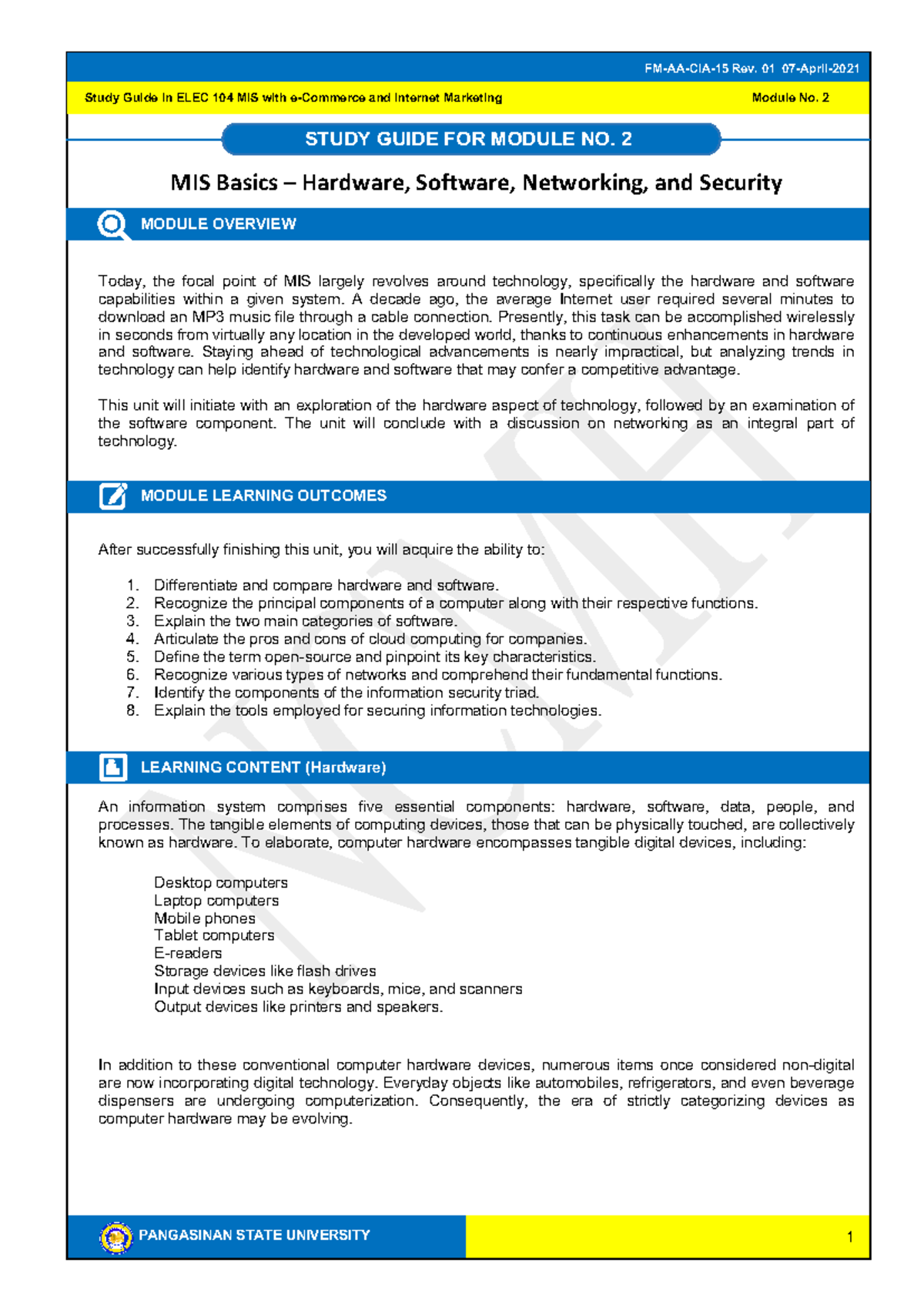 ELEC 104 Study Guide: Module 2 - MIS Basics & E-commerce Insights - Studocu