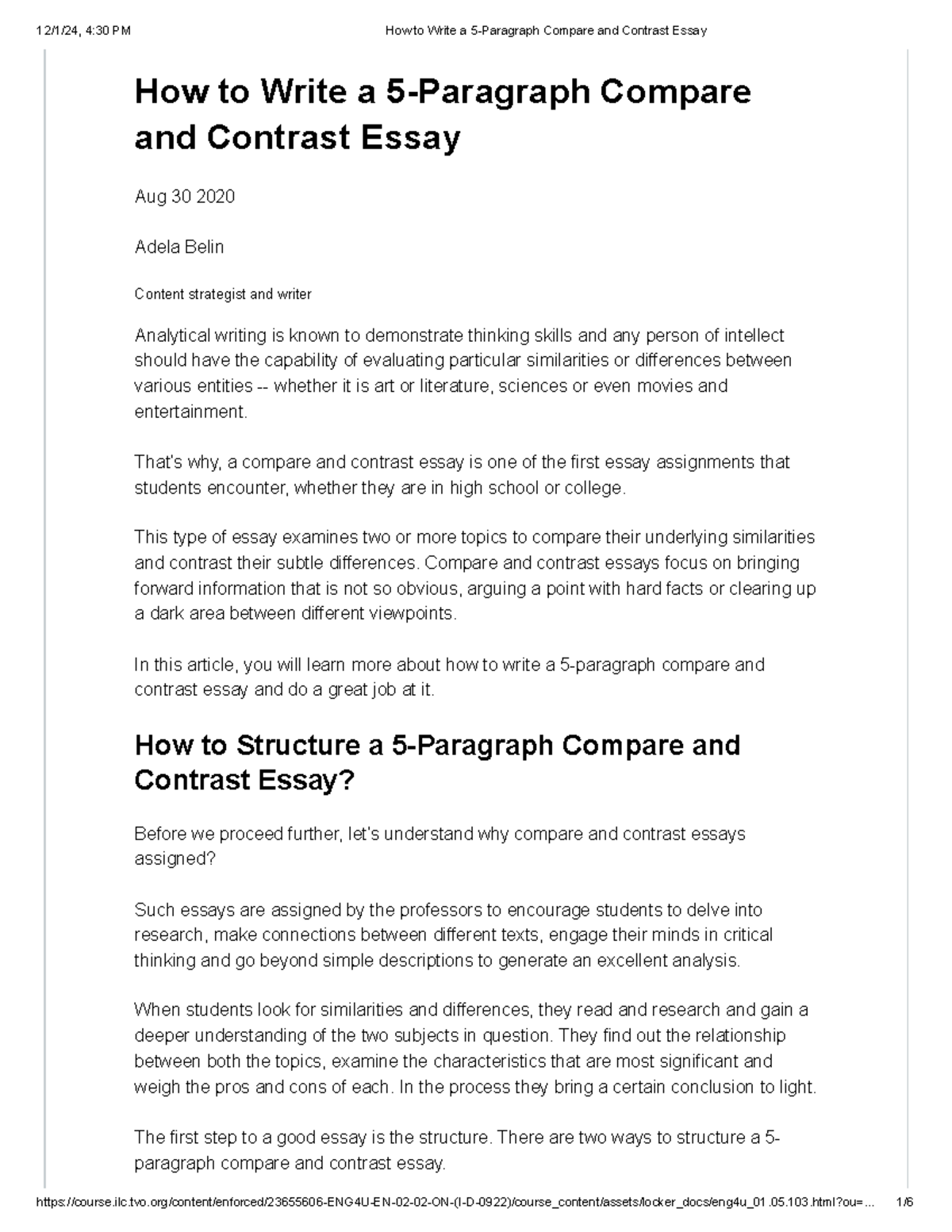 How to Write a 5-Paragraph Compare and Contrast Essay (ENG101) - Studocu