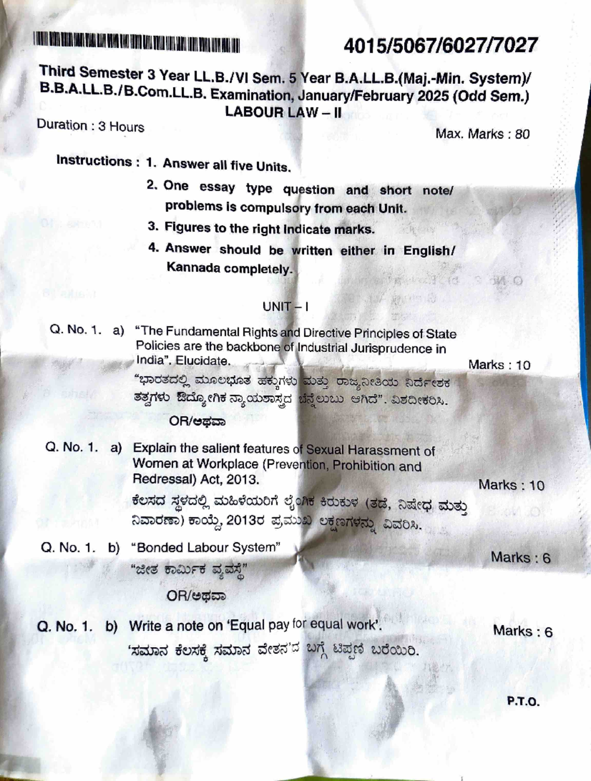 Labour LAW -II QP Jan 2025 - Third Semester 3 Year Sem. 5 Year ...