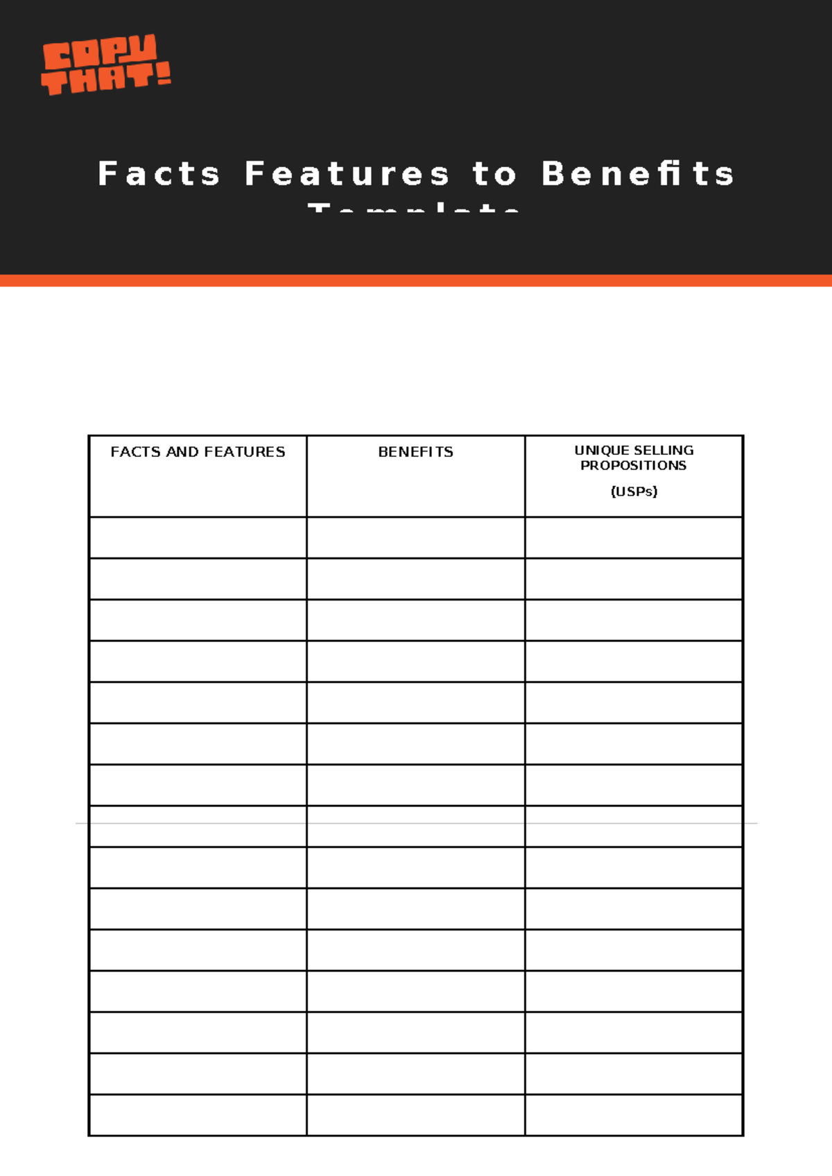 Fact Features to Benefits Template Editable - English - F a c t s F e a ...
