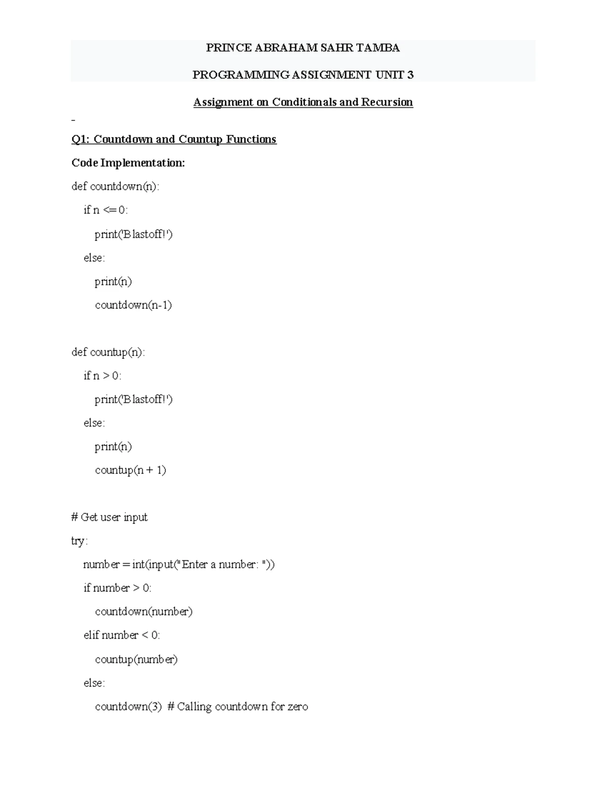 UNIT 8 Programming 1- Assignment - ASSIGNMENT QUESTION: In this ...