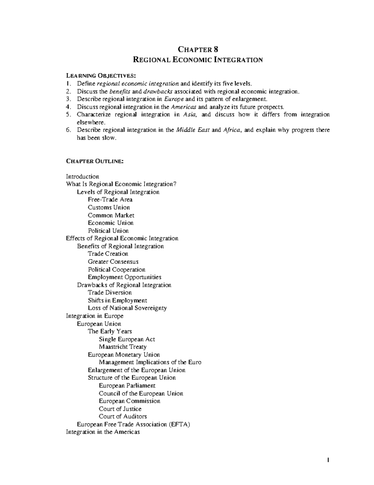 Regional Economic Integration: Chapter 8 Overview and Insights - Studocu