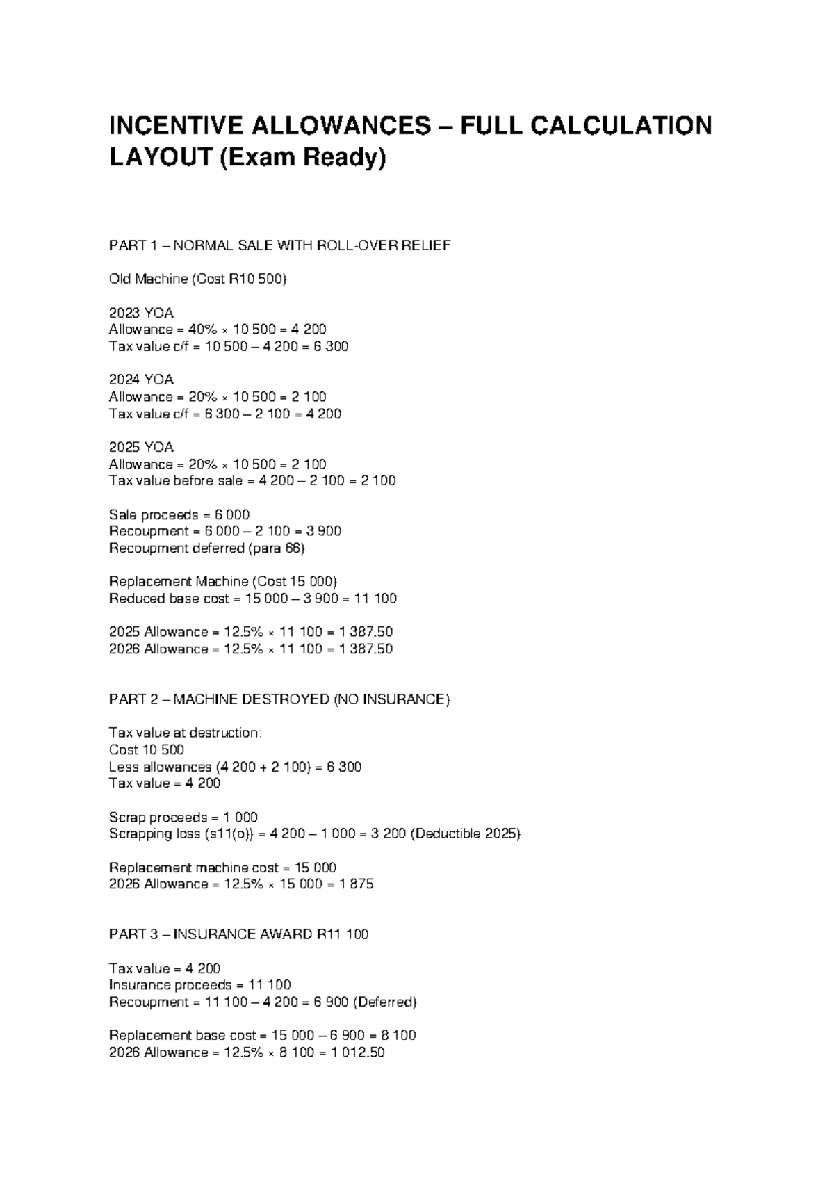 Incentive Allowances Calculation Layout (Exam Ready) - Part 1 & 2 - Studocu