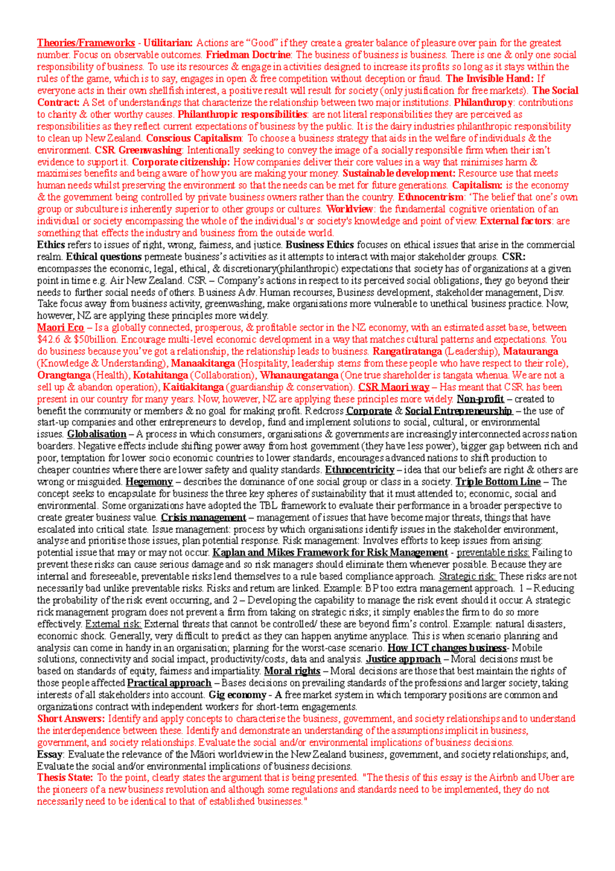 BUS 202 Final Exam Cheat Sheet: Business Ethics & CSR Insights - Studocu