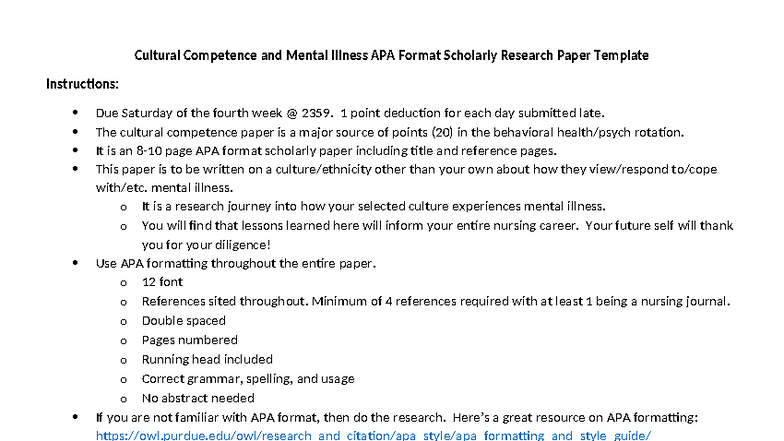 Cultural Paper Template - Cultural Competence and Mental Illness APA ...