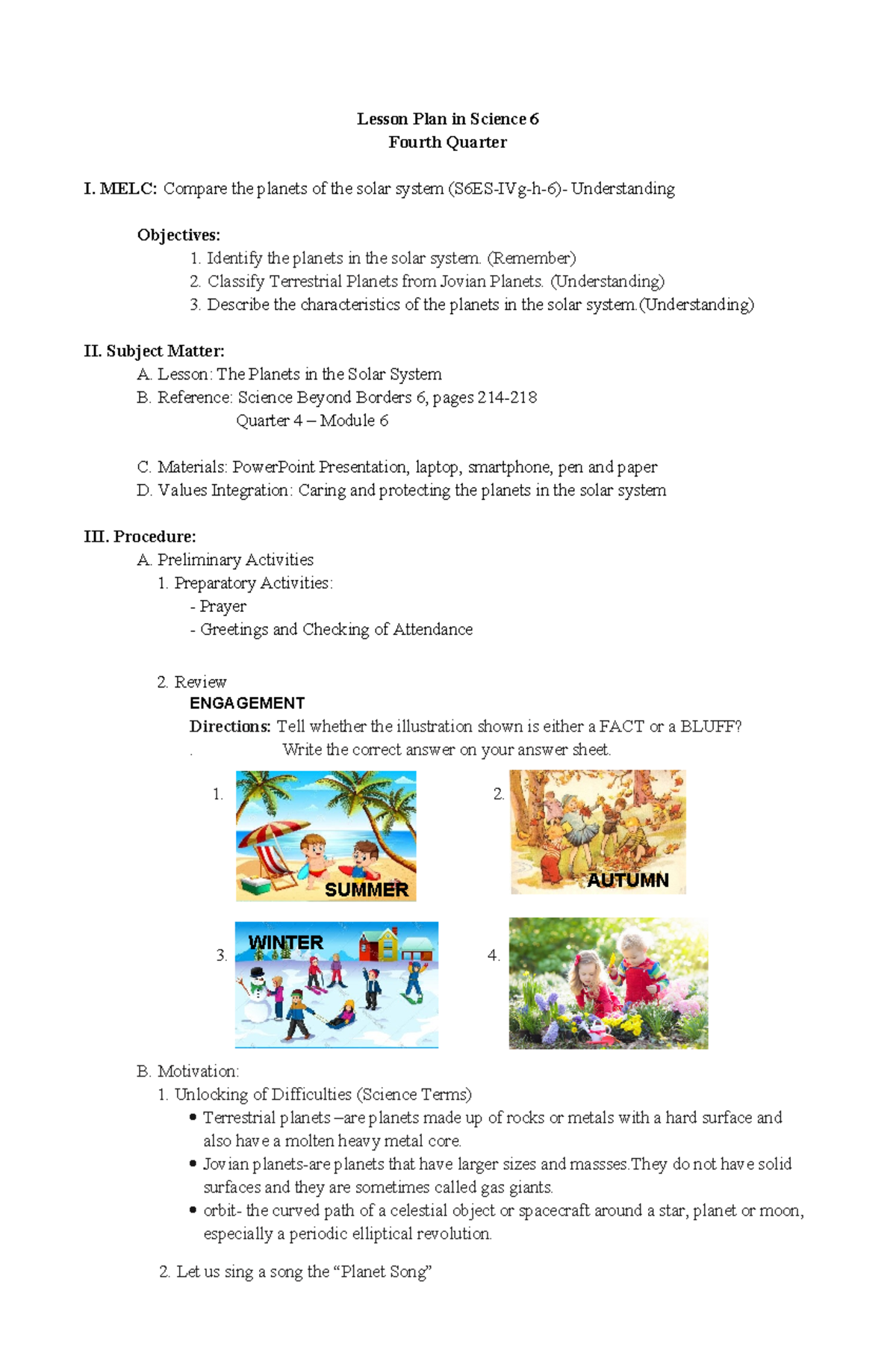 Lesson Plan: Science 6 Q4 - Exploring the Solar System and Its Planets ...