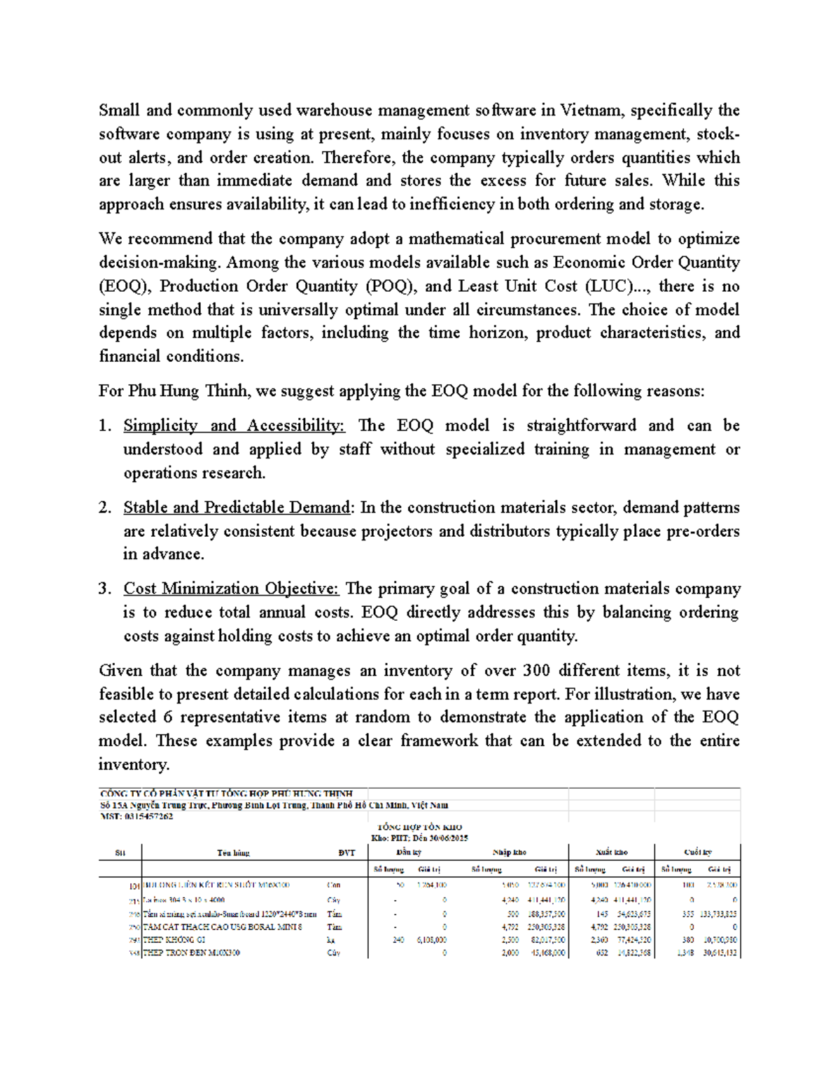 Optimizing Inventory Management with EOQ Model for WMS in Vietnam - Studocu