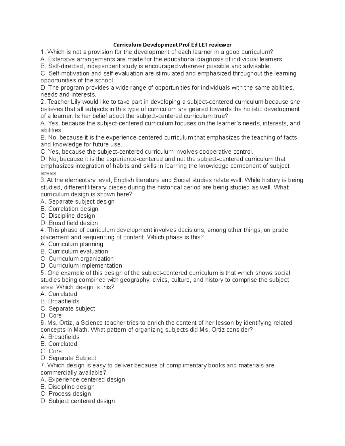 Curriculum Development Prof Ed LET: Comprehensive Review Guide - Studocu